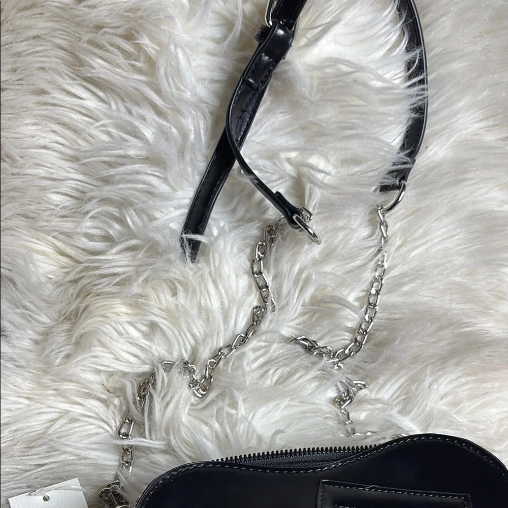 Black Crossbody Bag with Chain Link Strap